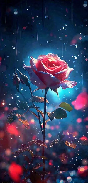 雨天荆棘粉色玫瑰，夜光星光爱情浪漫，情人节