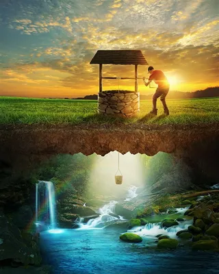 创意打井的人物与梦幻世界