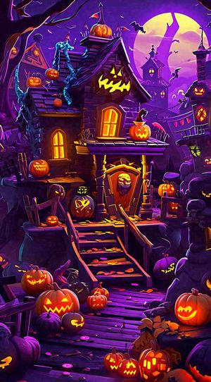 万圣节紫色暗黑恐怖卡通插画手绘西方节日