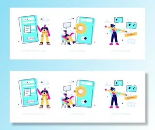 扁平化人物场景办公互联网等距ai矢量设计网页海报UI素材插画