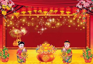 恭喜新年童子红色背景