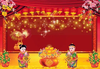 恭喜新年童子红色背景