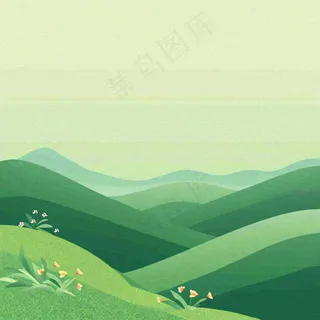 春天绿色扁平山脉绿植花草手绘，立夏春分