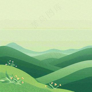 春天绿色扁平山脉绿植花草手绘，立夏春分