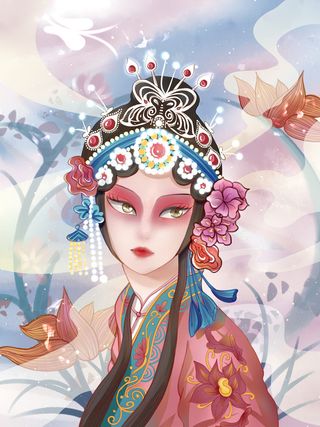 手绘中国风国潮京剧戏曲人物插画古风国粹花旦ai矢量ps设计素材图