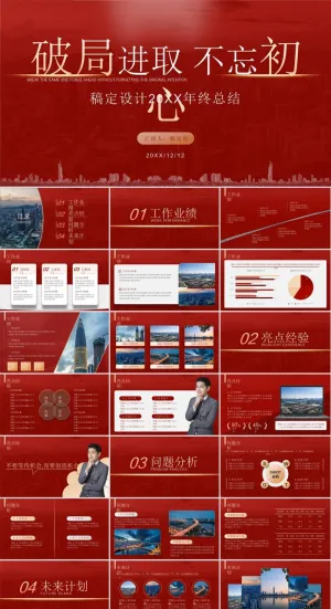 破局进取不忘初心喜庆红年终总结ppt模板预览图