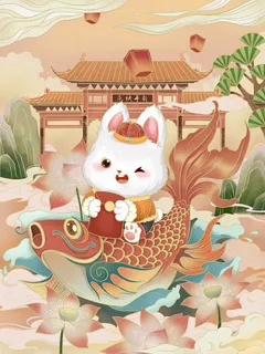 2023兔年年年有鱼春节海报背景