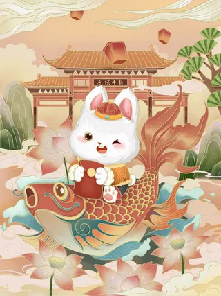 2023兔年年年有鱼春节海报背景