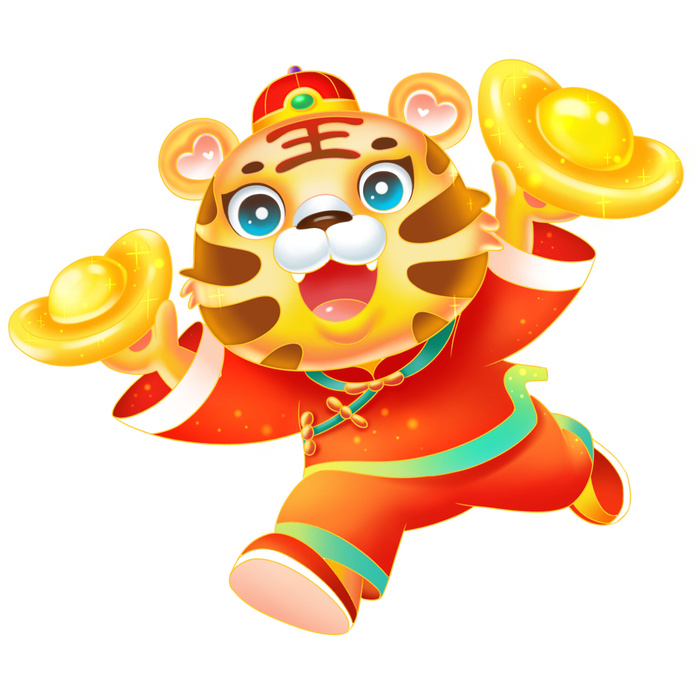 手绘2022虎年新年春节卡通老虎形象IP插画元素PSD设计素材图案