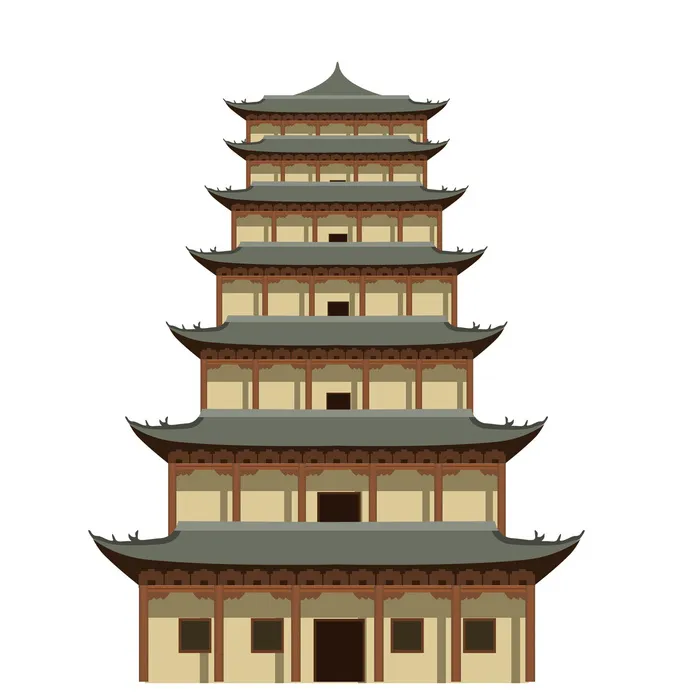 复古中国风国潮古建筑插画手绘高楼古塔PSD素材亭子png免抠图psd模版下载