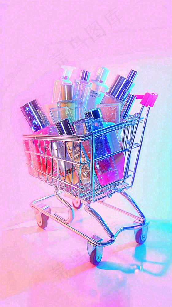 商品购物车电商美妆洗漱用品，彩色缤纷C4D(816x1456)