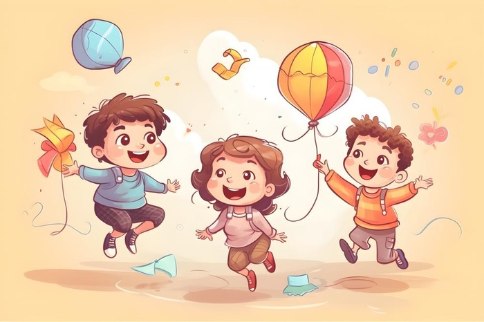儿童孩子玩耍气球乐园聚会插画海报素材背景