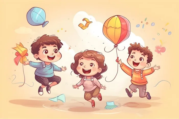 儿童孩子玩耍气球乐园聚会插画海报素材背景(5376x3584)