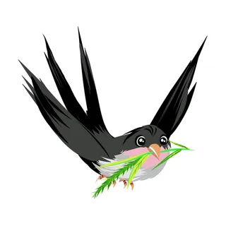 水彩手绘春季春天柳树柳条枝条小鸟小燕子元素PSD设计素材PNG图片