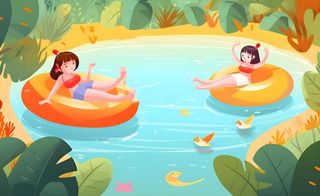 夏日游泳游泳圈玩水插画背景
