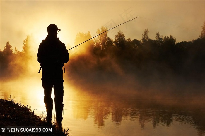 湖边钓鱼的男人高清图