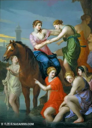 穿过台伯河骑马油画风景画