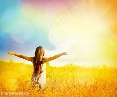 七彩天空唯美美女背影图片写真