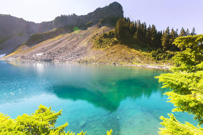 湖水和青山山水风景图片