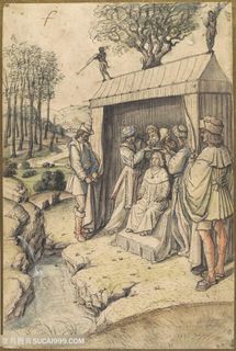 素描建筑树林人物风景画