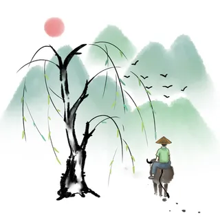 清明清明节卡通牧童骑牛看风景