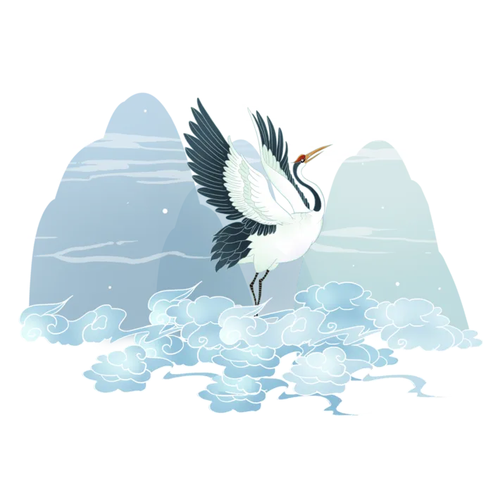 清冷国潮山水仙鹤