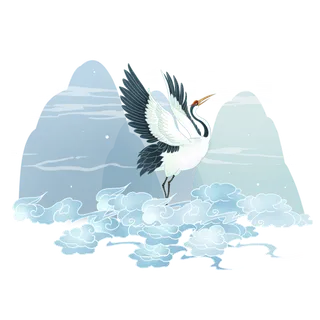 清冷国潮山水仙鹤