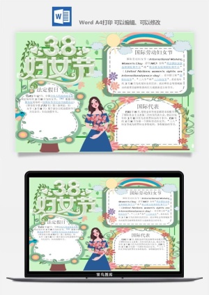 妇女节女神节手抄报电子小报黑板报展板报海报设计word模板素材预览图