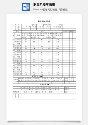 职员阶段考绩表word模板
