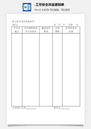 工作安全改善通知单安全保卫管理表格