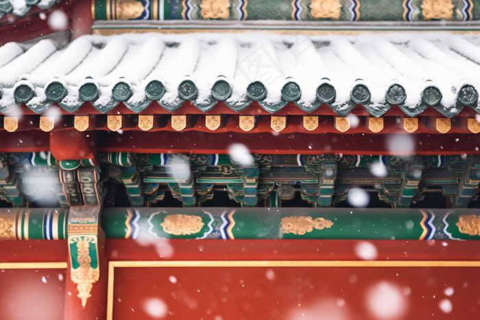 冬天故宫宫墙屋檐下雪雪景摄影图(4032x2688)