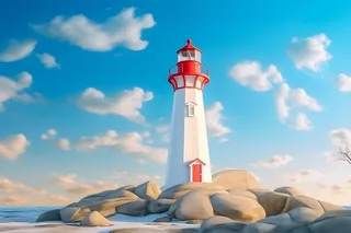 海边灯塔蓝色简约背景