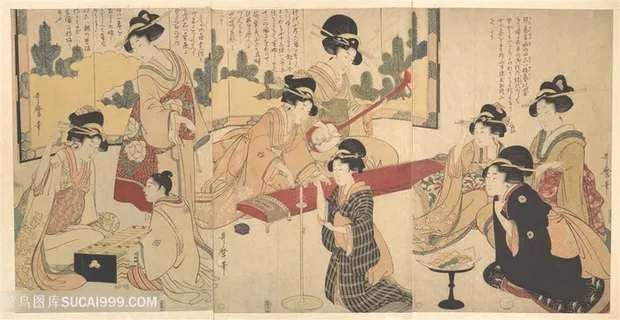 喜多川歌磨唯美日系美女装饰画 喜多川歌磨唯美日系美女装饰画