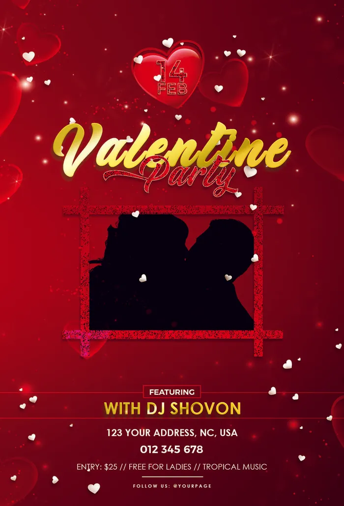 情人节浪漫爱情红色海报psd模版下载