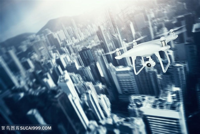 无人机拍摄的模糊城市景色高清图片