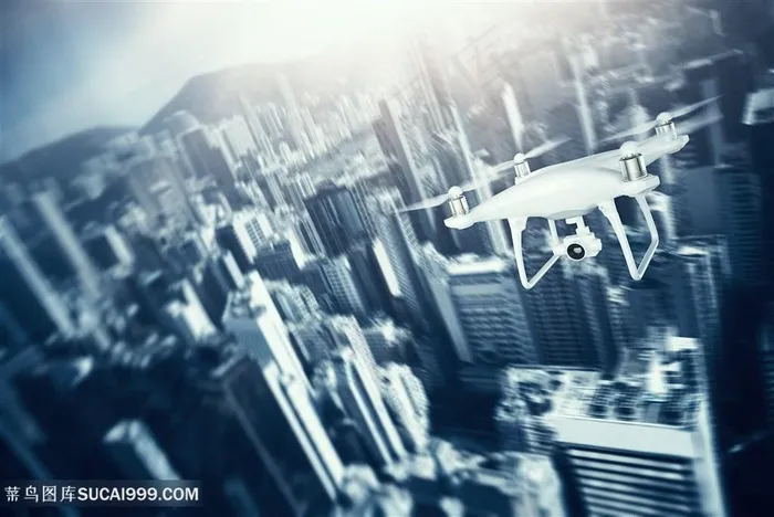 无人机拍摄的模糊城市景色高清图片