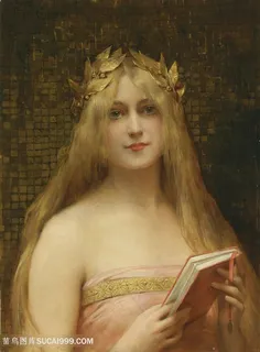 欧洲看书的金发美女油画图片