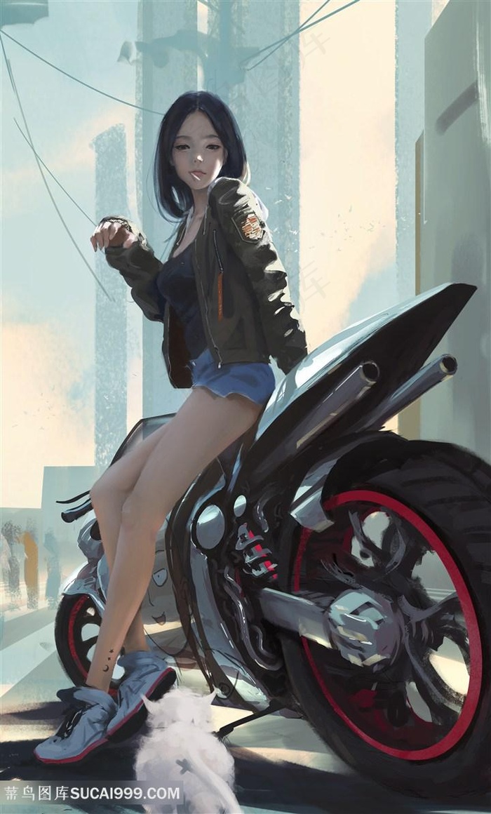 摩的美女插花图片