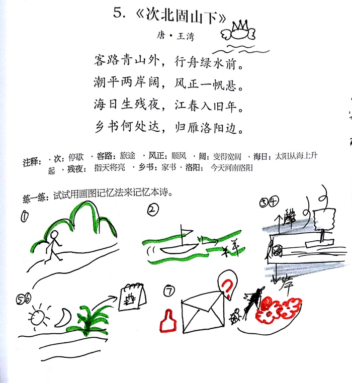 唐代古诗《次北固山下》-王湾-超级记忆思维导图