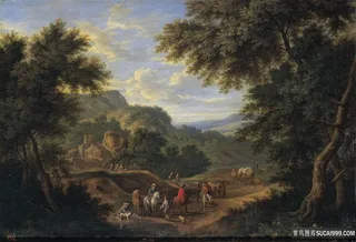 山峦树木油画风景画