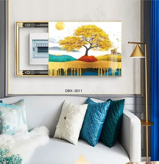 大气时尚家居室内装饰场景客厅沙发卧室床铺电表箱壁画背景图背景叶装饰画