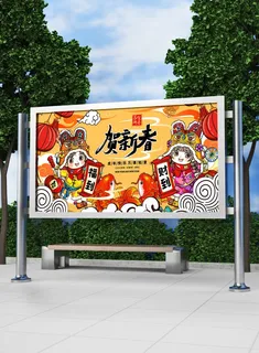 2022新年虎年横版展板海报