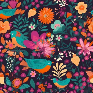 花鸟图，插画风格，无缝贴图，素材