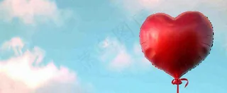 蓝天白云红色爱心气球情人节浪漫爱情摄影图
