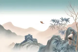 古风山水画迎客松鸟水墨画背景