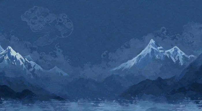 中国风意境山脉雪山海浪蓝色云层，末日暗黑恐怖(1488x816)