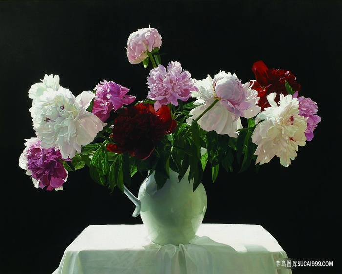 唯美花卉白色花瓶插画