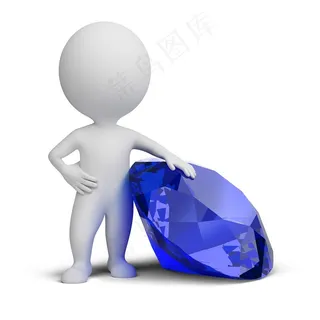 倚靠着蓝色宝石的白色小人