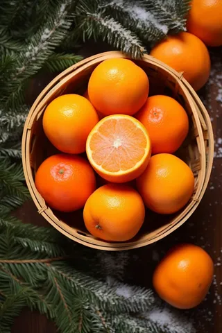 竹篮里的橙子新鲜摄影图