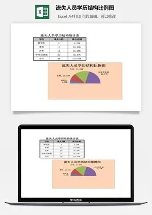 流失人员学历结构比例图excel模板预览图